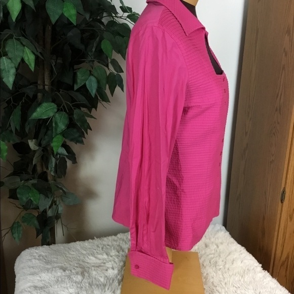 Ravel Large brighter pink cut out neckline long sleeve button down - Picture 5 of 14
